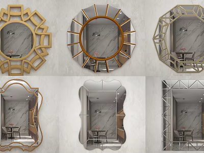 Decorative Wall Mirrors With Various Geometric Shapes And Metallic Frames For Interior Decor 3d model