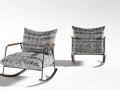 Modern Leisure Rocking Chair With Patterned Upholstery Metal Frame And Wooden Rockers 3d model