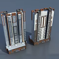 Twin Modern High Rise Residential Buildings With Glass Curtain Walls And Contemporary Facades