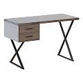Modern Wooden Desk With Two Drawers And Black X Shaped Metal Legs