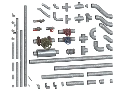 Plumbing Pipes and Fittings Including Elbows Tees Valves and Connection Parts 3d model