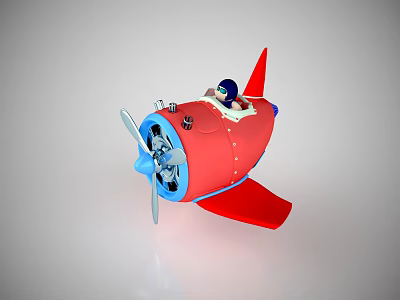 Cartoon Style Red Airplane With Propeller And Pilot 3d model