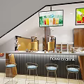 Modern Bubble Tea Shop Interior Design Featuring Display Counter Fresh Drinks And Menu Screens 3d model
