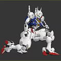 Futuristic Robot Character With Detailed Mechanical Design White Blue Red Crouching Pose