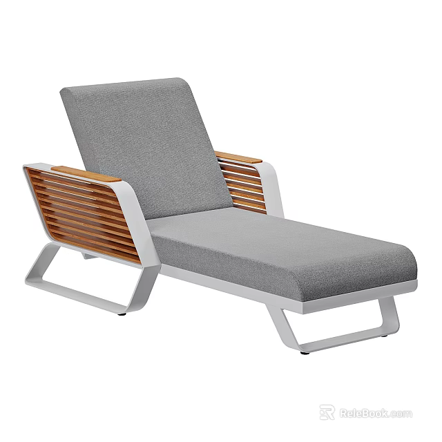 Modern Outdoor Sofa Lounge Chair With Gray Cushion Wooden Armrests And White Metal Frame 3d model 
