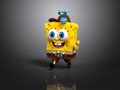 SpongeBob SquarePants Yellow Square Character With Big Blue Eyes Smiling Face Brown Hat And Happy Pose 3d model
