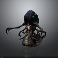 3D Character Design Of Humanoid Tentacled Creature With Glowing Blue Eyes And Alien Features