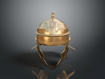 Ancient Golden Helmet Historical Protective Weapon Design With Metallic Surface And Central Crest 3d model