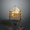 Ancient Golden Helmet Historical Protective Weapon Design With Metallic Surface And Central Crest