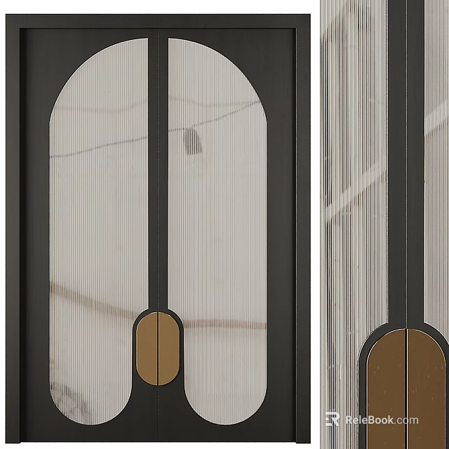 Modern Double Doors Design With Black Frames And Vertical Striped Glass 3d model 