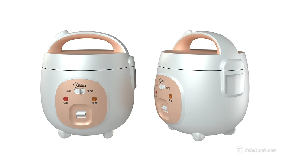 Midea White And Pink Rice Cookers Modern Kitchen Appliances With Control Panels Buttons And Indicators 3d model 