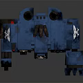 Detailed Blue Armored Battle Mech With Emblem Heavy Weapon And Red Accents