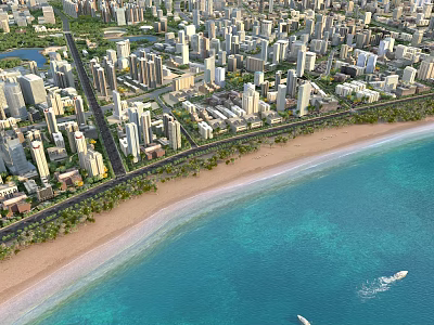Coastal City Aerial View Planning With Beach Ocean Buildings And Roads 3d model