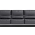 Modern Black Leather Three Seater Sofa With Metal Legs For Living Room