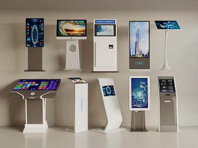 Public Facilities Modern Interactive Information Kiosks With Touch Screen Displays And Various Designs 3d model