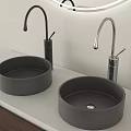 Modern Double Gray Washbasins With Black And Silver Faucets On White Countertop