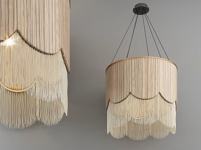 Modern Woven Chandelier With Fringe And Scalloped Beige Edges 3d model