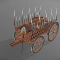 Ancient War Chariot Featuring Wooden Structure Spikes Large Wheels And Jars
