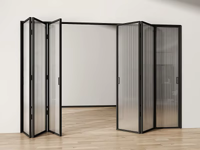Folding Doors With Black Frames And Glass Panels For Modern Interior Design 3d model