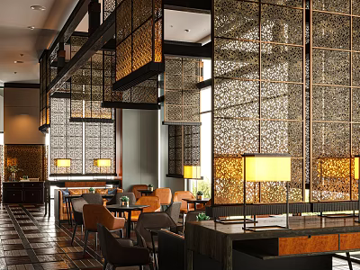 Modern Sales Office Interior Featuring Reception Area Decorative Screens And Ambient Lighting 3d model