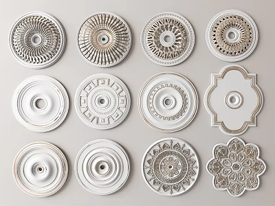 Decorative Ornate Ceiling Medallions with Various Intricate Patterns and Styles for Home Lighting 3d model