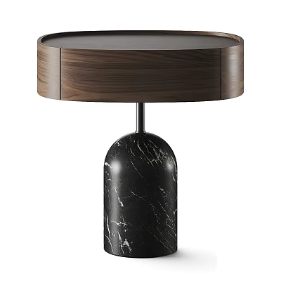 Modern Walnut Wood Bedside Table With Drawer And Black Marble Base Design 3d model