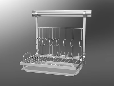 Stainless Steel Kitchen Storage Rack With Hanging Hooks And Tray 3d model
