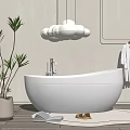 White Bathtub With Hanging Spherical Lights Potted Plant Bathrobe Slippers Open Book and Round Rug