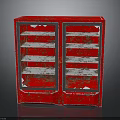 Vintage Red Double Door Bookcase With Multiple Shelves And Open Design