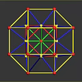 3D Geometric Polyhedron Structure With Yellow Frame Red Vertices Blue And Green Lines