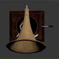 Classic Vintage Gramophone Featuring Brass Horn Wooden Base And Black Turntable