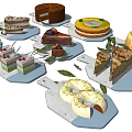 Assorted Delicious Cakes and Pastries with Leaf Decorations Slices and Whole Pieces