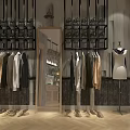 Modern Clothing Store Interior With Wooden Display Racks Green Foliage Stylish Apparel And Mannequins