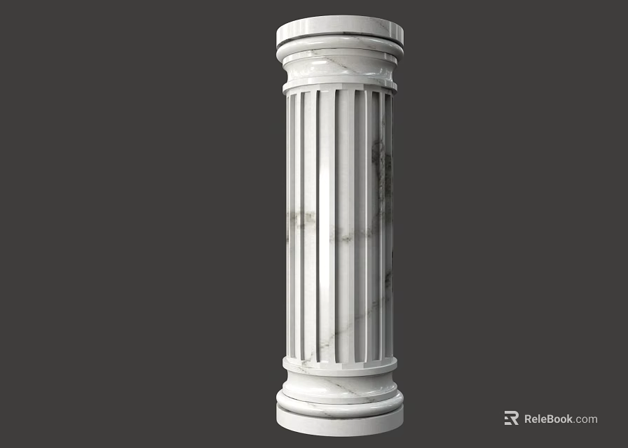 White Marble Fluted Column With Decorative Base And Capital Design 3d model 