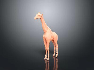 Orange 3D Giraffe Model Standing Tall On Black Background With Reflection 3d model