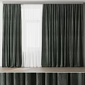 Dark Green Thick Curtains With White Sheer Panels And Elegant Drape For Window 3d model