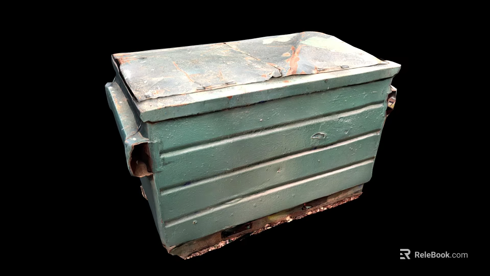 Vintage Green Metal Storage Box Equipment With Rustic Surface And Durable Structure 3d model 