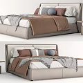 Modern Double Bed With Brown Blanket Geometric Pattern Pillows And Minimalist Nightstand 3d model