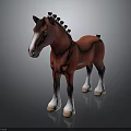 Red Horse Model With White Face Black Mane And White Hooves On Dark Reflective Surface
