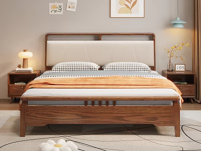 Modern Bedroom Interior With Wooden Bed Upholstered Headboard Nightstands Table Lamp And Area Rug 3d model