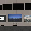 Multiple Televisions Mounted On Wall And Standing With City View And Time