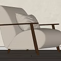 Light Gray Fabric Single Sofa with Dark Brown Wooden Armrests and White Cushion