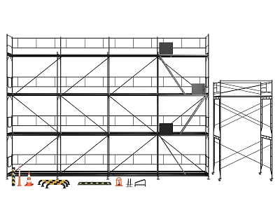 Multi Level Construction Scaffolding with Frame Structure and Safety Platforms 3d model