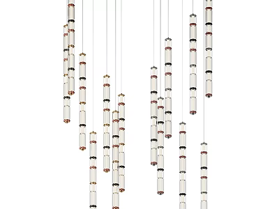 Modern Artistic Chandelier with Multiple Vertical Hanging Cylindrical Elements and Gold Accents 3d model