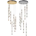 Modern Artistic Chandelier with Multiple Vertical Hanging Cylindrical Elements and Gold Accents