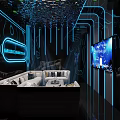Modern KTV Interior with Neon Lights Starry Theme Large Screens and Comfortable Sofas 3d model