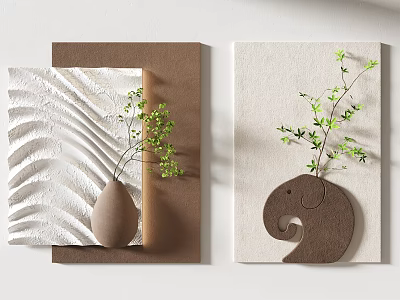 Creative Wall Decor Featuring Elephant Shape Vase Wave Texture And Green Plants 3d model