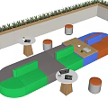 Modern Modular Public Seating With Colorful Sections Round Side Tables And Green Plants