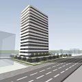 Modern High Rise Building In Urban Setting With Street And Trees