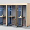 Private Office Booths With Glass Doors Wooden Frames Small Tables And Bar Stools